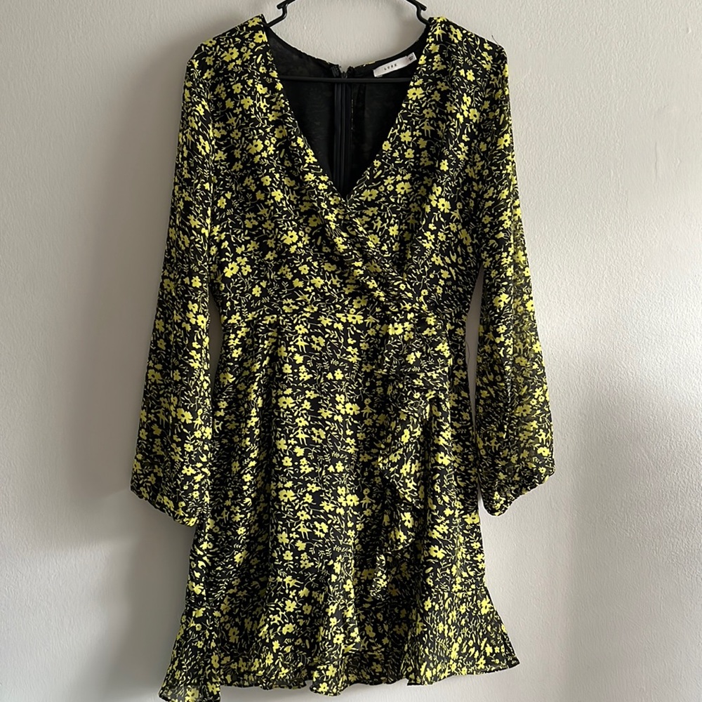 LUSH . Size Medium . Black + neon green floral dress